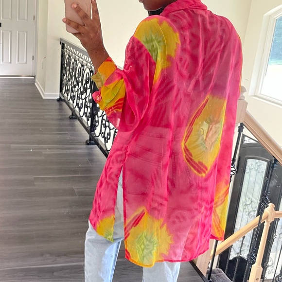 Vintage Sheer Blouse Top Shirt Oversized Button Up - Picture 10 of 10